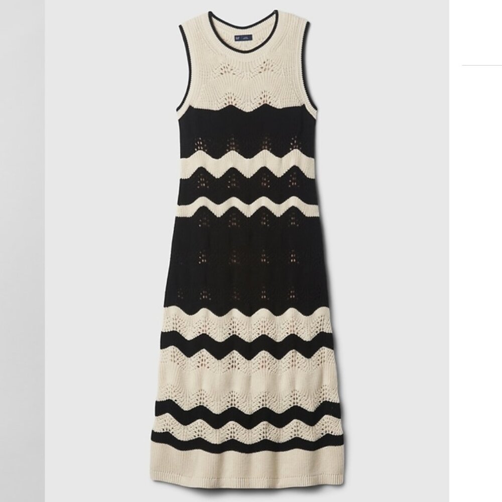 NWT Gap Crochet Midi Sweater Dress, Black and Ivory, Medium